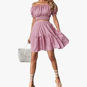 Floerns Square Neck two piece crop top and mini skirt